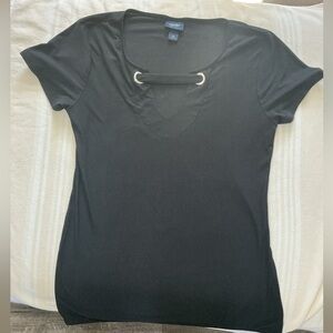 Daytrip Black Short Sleeve Top with Metal Detail